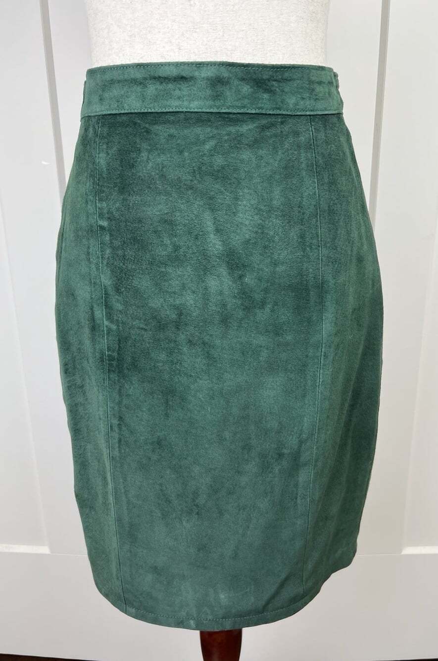 Vintage Global Identity III Suede Leather Pencil Skirt 7/8 Spruce Green Retro